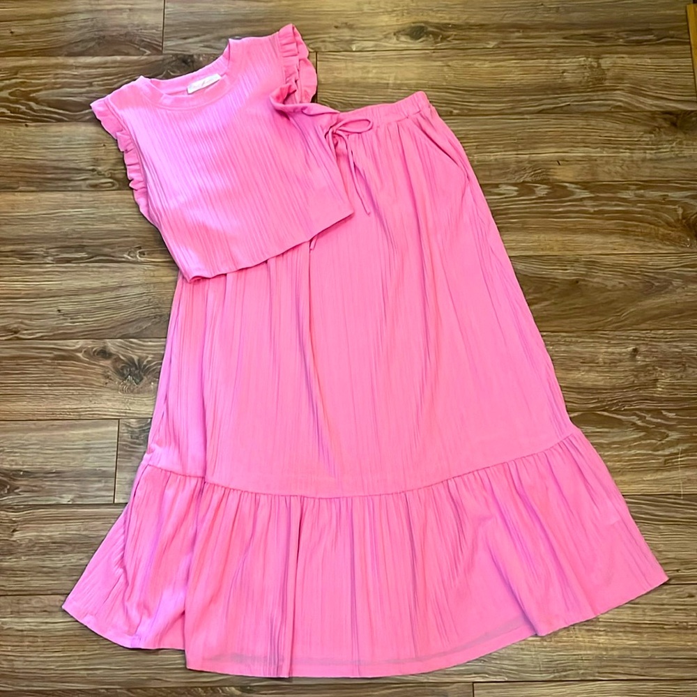 Barbiecore Ces Femme Two Piece Skirt and Tank Set Pink Small